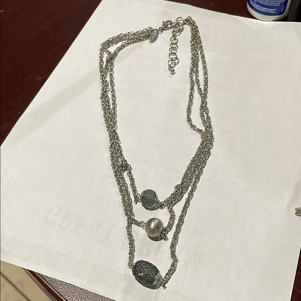 Vintage Ann Taylor Silver 3 Strand Necklace with Beads